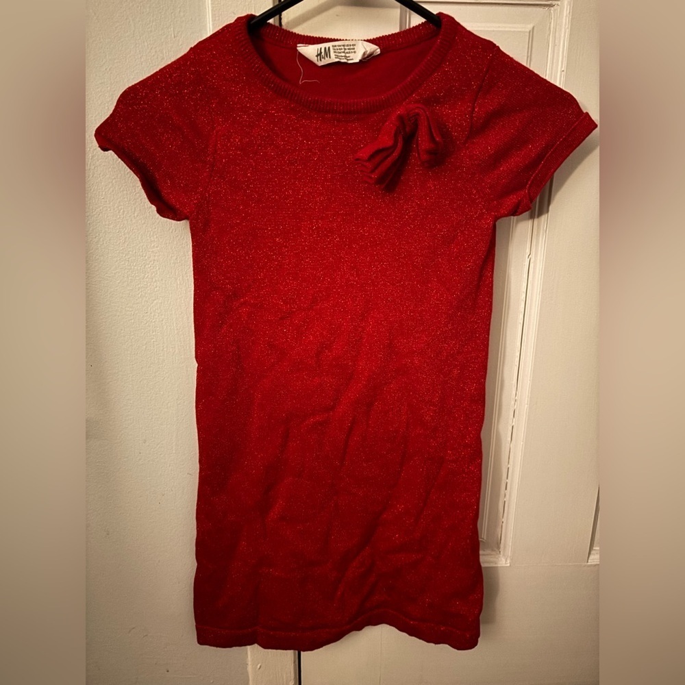 Red Glittery Kids Dress with Bow